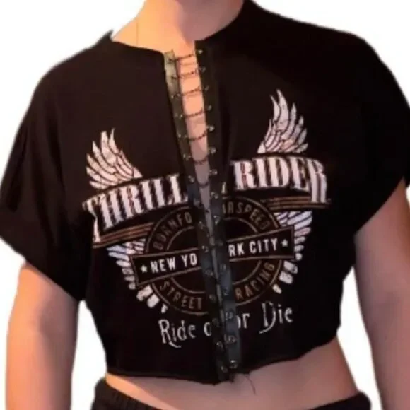 Forever 21 Thrill Rider Lace-Up Cropped Tee - Picture 2 of 3